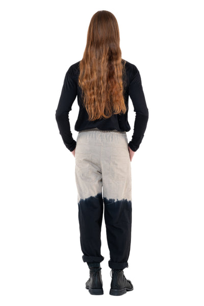 Shop Emerging Slow Fashion Genderless Alternative Avant-garde Designer Mark Baigent Annex Collection Fair Trade Black to Natural Ombre Cotton Slub Yuwi Slim Pants at Erebus