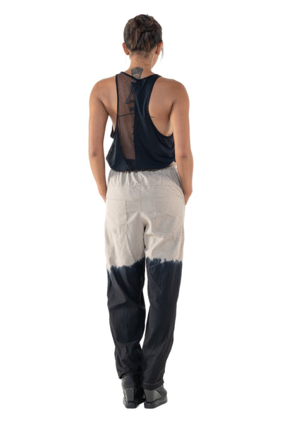 Shop Emerging Slow Fashion Genderless Alternative Avant-garde Designer Mark Baigent Annex Collection Fair Trade Black to Natural Ombre Cotton Slub Yuwi Slim Pants at Erebus