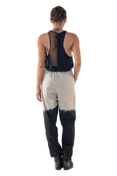 Shop Emerging Slow Fashion Genderless Alternative Avant-garde Designer Mark Baigent Annex Collection Fair Trade Black to Natural Ombre Cotton Slub Yuwi Slim Pants at Erebus