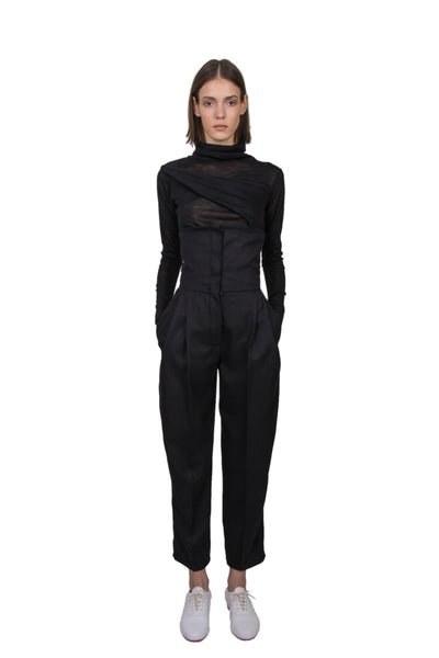 Slow Fashion Agender Brand Ludus Black Asymmetric Folded Top at Erebus