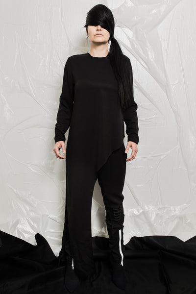 Shop Emerging Contemporary Womenswear brand Too Damn Expensive Black Asymmetric Long Top at Erebus