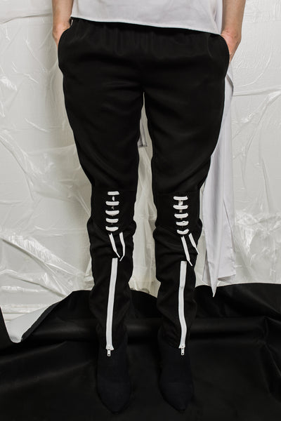 Shop Emerging Contemporary Womenswear brand Too Damn Expensive Black Lace-up Pants at Erebus
