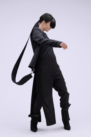 Shop Emerging Contemporary Conscious Womenswear Brand Too Damn Expensive Black Pants with Detachable Belt at Erebus