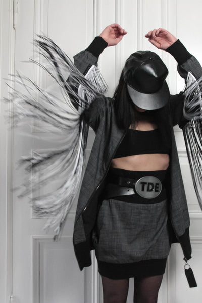 Shop Emerging Contemporary Conscious Womenswear Brand Too Damn Expensive Black Oversized Buckle Belt at Erebus