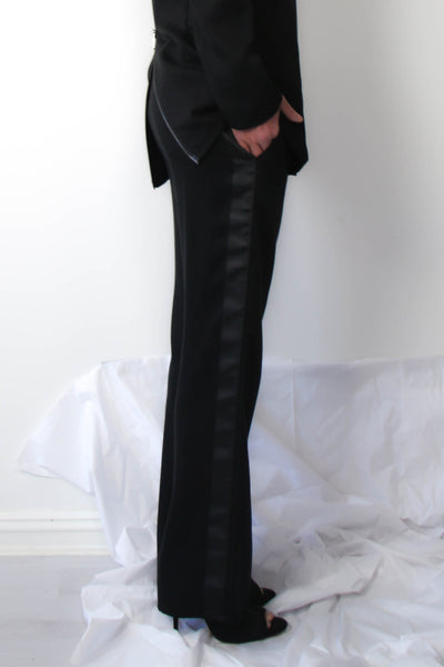 Shop Emerging Contemporary Urban Conscious Womenswear Brand Too Damn Expensive Black Oversized Tuxedo Trousers at Erebus