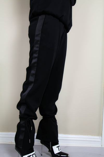 Shop Emerging Contemporary Urban Conscious Womenswear Brand Too Damn Expensive Black Oversized Tuxedo Trousers at Erebus