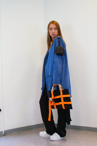 Shop Emerging Contemporary Urban Conscious Womenswear Brand Too Damn Expensive Black with Orange Tote Bag at Erebus