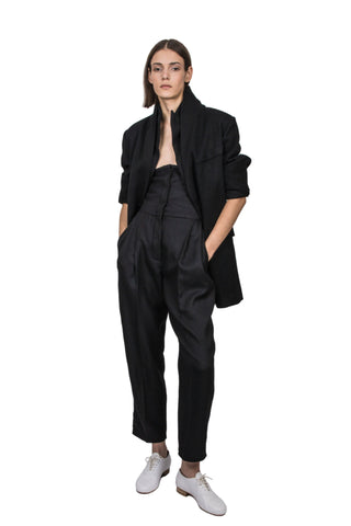 Shop Emerging Slow Fashion Genderless Brand Ludus Agender Brand Black Double Collar Wool Jacket at Erebus