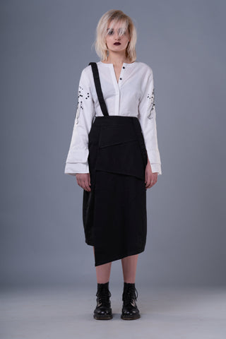 Shop Emerging Dark Conceptual Brand Anagenesis Braille Black Cotton Veneer Skirt at Erebus