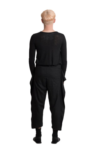 Shop Emerging Slow Fashion Genderless Brand Ludus Agender Brand Black Cropped Flax Twist Trousers at Erebus