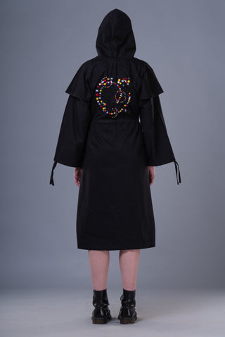 Shop Emerging Dark Conceptual Brand Anagenesis Black Braille Strand Hooded Jacket at Erebus