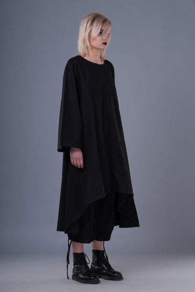 Shop Emerging Dark Conceptual Brand Anagenesis Braille Black Long Asymmetric Strand Dress at Erebus