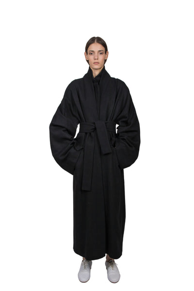 Shop Emerging Slow Fashion Genderless Brand Ludus Agender Brand Black Wool Overcoat at Erebus