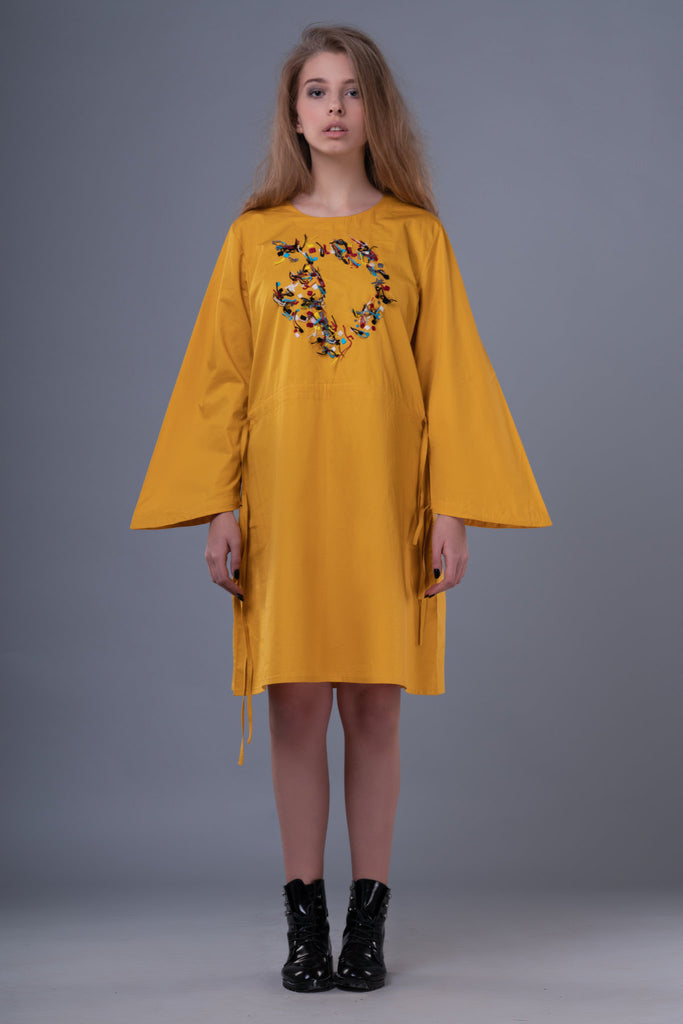 Shop Emerging Dark Conceptual Brand Anagenesis Mustard Braille Strand Dress at Erebus