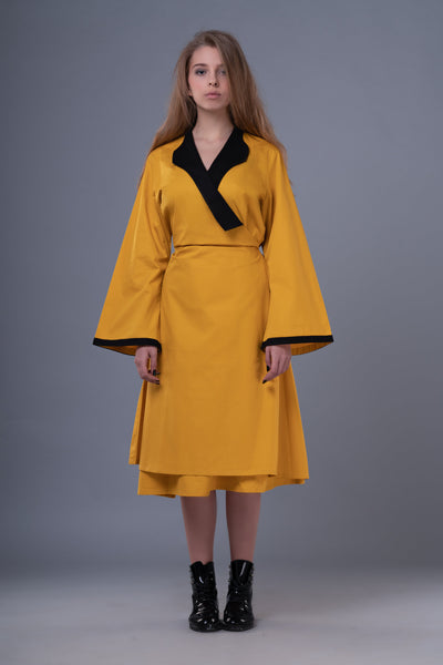 Shop Emerging Dark Conceptual Brand Anagenesis Mustard Braille Wrap Dress Jacket at Erebus
