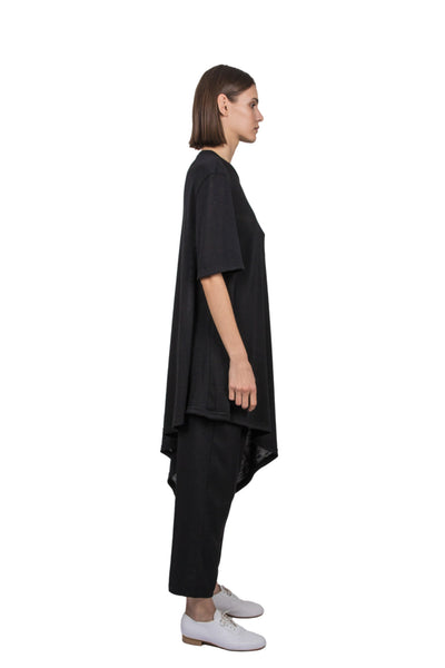 Shop Emerging Slow Fashion Genderless Brand Ludus Agender Brand Black Asymmetric Tunic T-Shirt at Erebus
