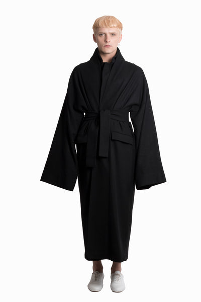 Shop Emerging Slow Fashion Genderless Brand Ludus Agender Brand Black Wool Overcoat at Erebus