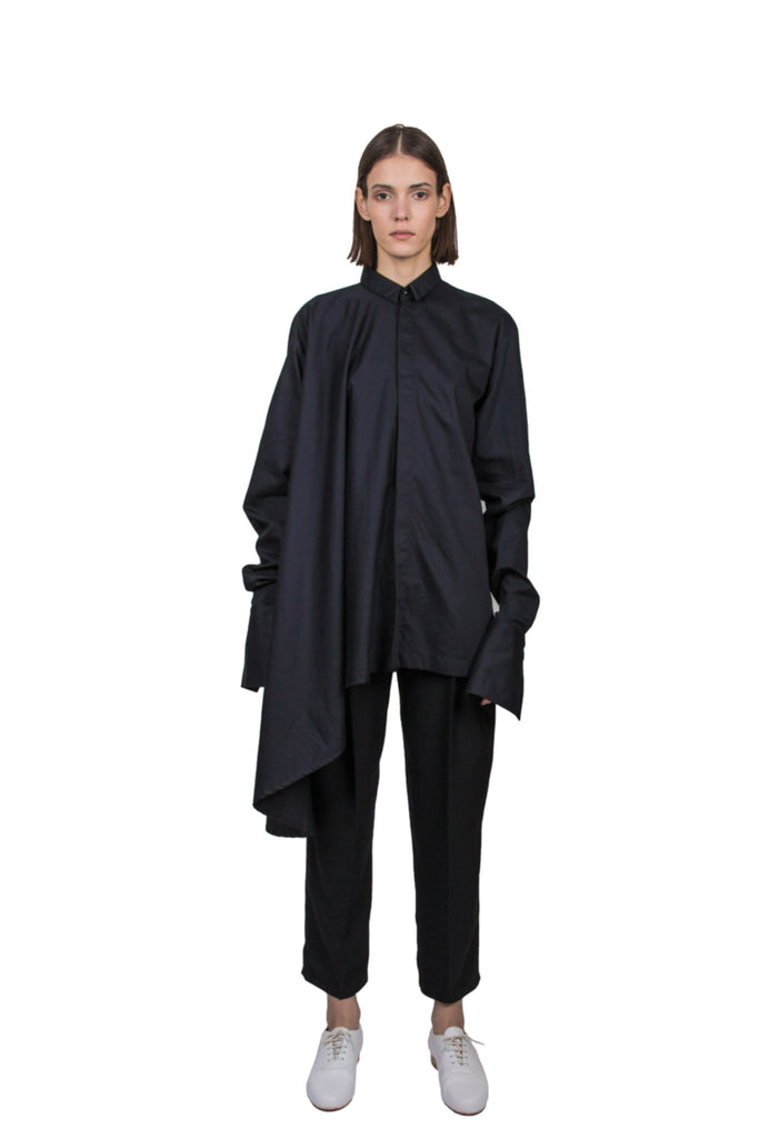 Shop Emerging Slow Fashion Genderless Brand Ludus Agender Brand Black Asymmetric Circle Shirt at Erebus