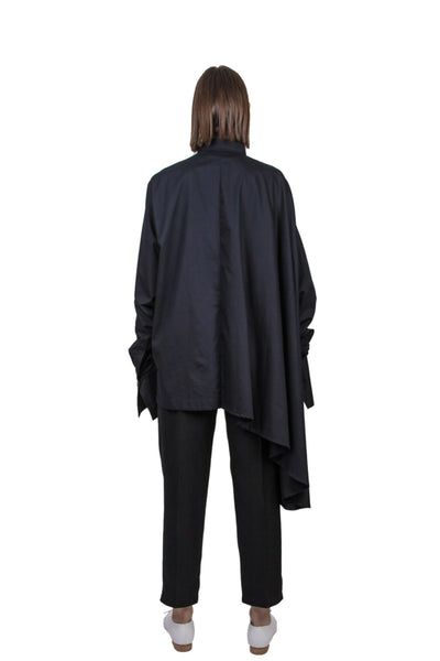 Shop Emerging Slow Fashion Genderless Brand Ludus Agender Brand Black Asymmetric Circle Shirt at Erebus