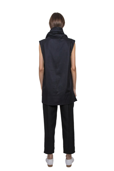 Shop Emerging Slow Fashion Genderless Brand Ludus Agender Brand Black Sleeveless Draped High Neck Top at Erebus