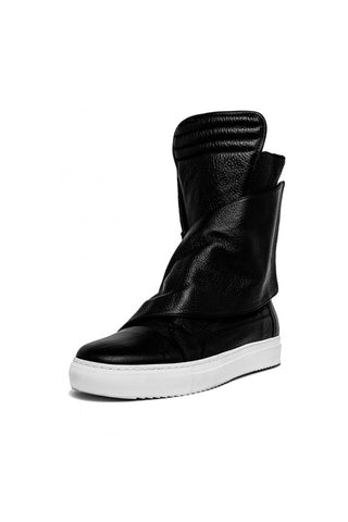 Shop emerging slow fashion unisex shoe brand EZ Lab Sneakers black on white High-Top Wrap Leather Sneakers - Erebus