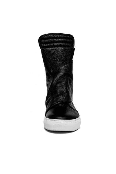 Shop emerging slow fashion unisex shoe brand EZ Lab Sneakers black on white High-Top Wrap Leather Sneakers - Erebus