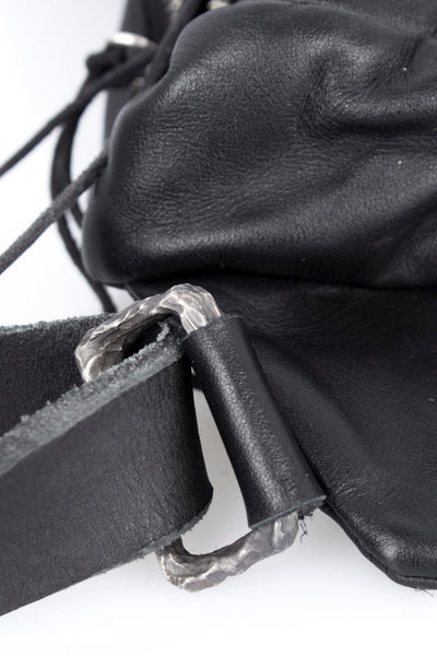 Shop Emerging Slow Fashion Avant-garde Artisan Leather Brand Gegenüber Black Hang 4 Bum Bag at Erebus