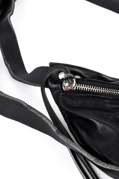 Shop Emerging Slow Fashion Avant-garde Artisan Leather Brand Gegenüber Black Hang 1 Bum Bag at Erebus