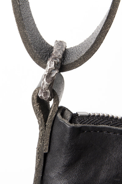 Shop Emerging Slow Fashion Avant-garde Artisan Leather Brand Gegenüber Black Hang 5 Hobo Bag at Erebus