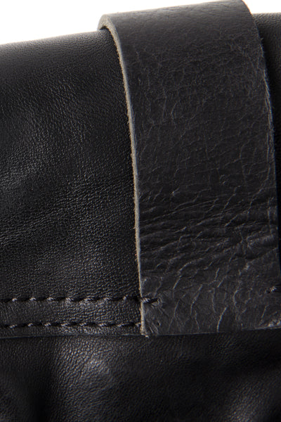 Shop Emerging Slow Fashion Avant-garde Artisan Leather Brand Gegenüber Black Mond Half Moon Bag at Erebus