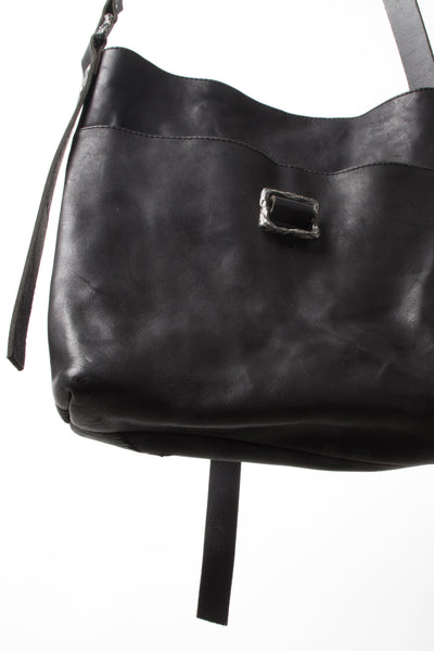 Shop Emerging Slow Fashion Avant-garde Artisan Leather Brand Gegenüber Black Reise 3 Messenger Bag at Erebus