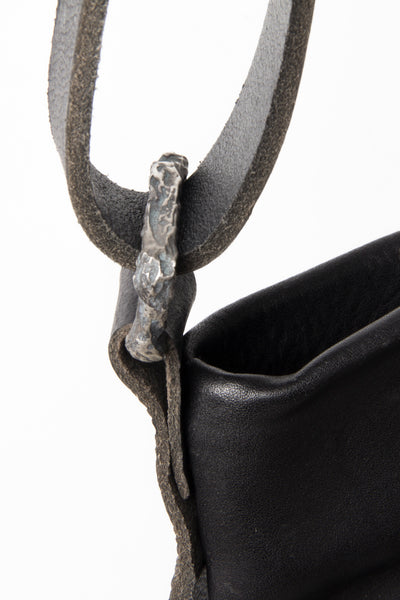 Shop Emerging Slow Fashion Avant-garde Artisan Leather Brand Gegenüber Black Woge Bum Bag at Erebus