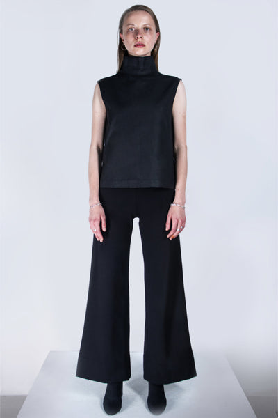 Shop emerging futuristic genderless designer Fuenf Metaphysics AW20 Collection Black Coated Cotton High Neck Sleeveless Top at Erebus
