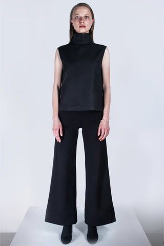 Shop emerging futuristic genderless designer Fuenf Metaphysics AW20 Collection Black Coated Cotton High Neck Sleeveless Top at Erebus