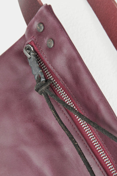 Shop Emerging Slow Fashion Avant-garde Artisan Leather Brand Gegenüber Red Leather Hang 1 Bum Bag at Erebus