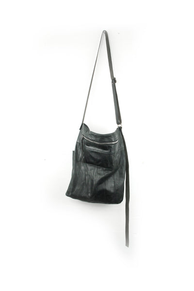 Shop Emerging Slow Fashion Avant-garde Artisan Leather Brand Gegenüber Black Leather Shoulder Bag at Erebus