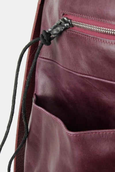 Shop Emerging Slow Fashion Avant-garde Artisan Leather Brand Gegenüber Red Leather Shoulder Bag at Erebus