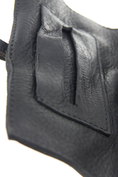Shop Emerging Slow Fashion Avant-garde Artisan Leather Brand Gegenüber Black Leather Trifold Tobacco Wallet at Erebus