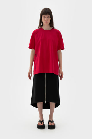 Shop emerging futuristic genderless designer Fuenf x The Brvtalist Collaboration SS21 Collection Genderless Red Logo Print T-Shirt at Erebus
