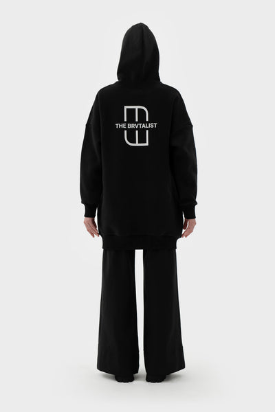 Shop emerging futuristic genderless designer Fuenf x The Brvtalist Collaboration SS21 Collection Genderless Black Cotton Blend Hooded Sweatshirt at Erebus