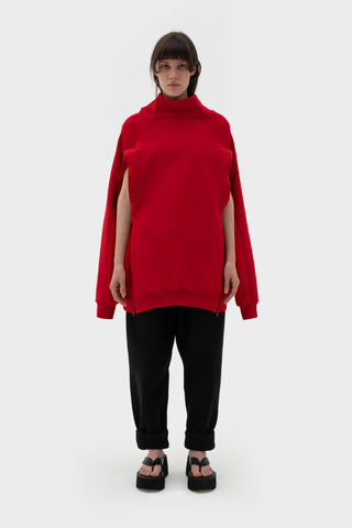Shop emerging futuristic genderless designer Fuenf SS21 Collection Red Transformable Genderless Cotton Zipped Sweatshirt at Erebus