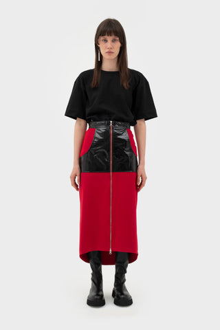 Shop emerging futuristic genderless designer Fuenf SS21 Collection Red and Black A-Line Zip Skirt at Erebus