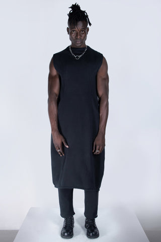 Shop emerging futuristic genderless designer Fuenf Metaphysics AW20 Collection Black Sweatshirt Dress Vest at Erebus