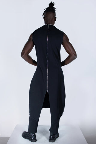 Shop emerging futuristic genderless designer Fuenf Metaphysics AW20 Collection Black Sweatshirt Dress Vest at Erebus
