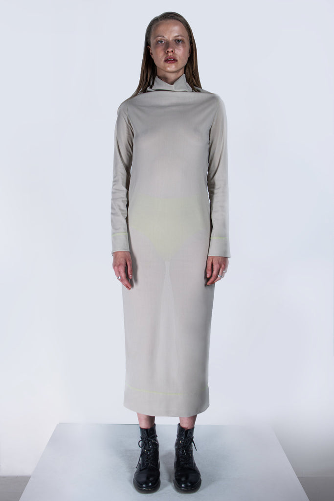 Shop emerging futuristic genderless designer Fuenf Metaphysics AW20 Collection Mesh High Collar Dress at Erebus