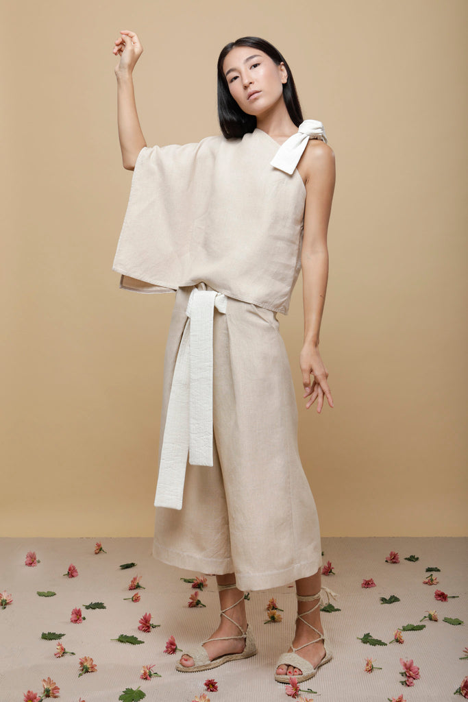 Shop Emerging Slow Fashion Conscious Conceptual Brand Cora Bellotto Sand Linen Pluto Pants at Erebus