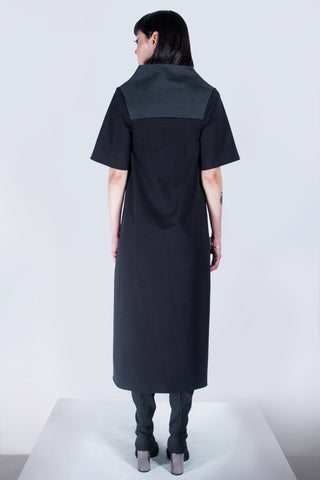 Shop emerging futuristic genderless designer Fuenf Metaphysics AW20 Collection Black High Collar Dress at Erebus