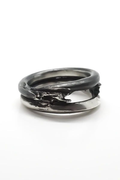 Shop Emerging Slow Fashion Avant-garde Jewellery Brand OSS Haus Constant Evolution Collection Oxidised and Blackened Sterling Silver Andromeda Ring at Erebus
