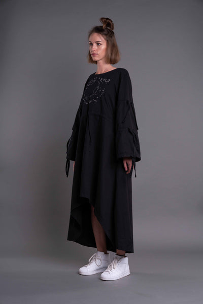 Shop Emerging Dark Conceptual Brand Anagenesis Albedo Collection Long Black Strand Dress at Erebus