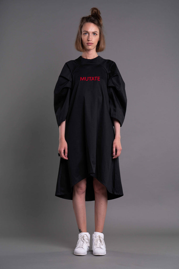 Shop Emerging Dark Conceptual Brand Anagenesis Albedo Collection Black Breach Dress at Erebus